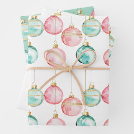 Chic White Mint Pink Gold Weihnachtsschmuck Geschenkpapier Set