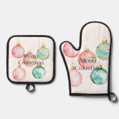 Chic White Mint Pink Gold Weihnachtsschmuck Ofenhandschuh & Topflappen-Set (Vorderseite)