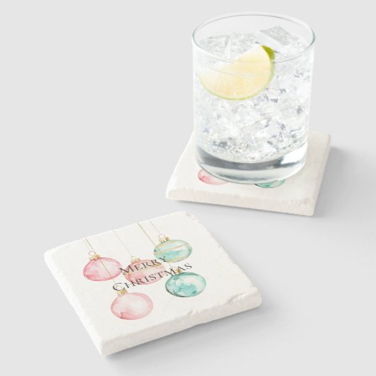 Chic White Mint Pink Gold Weihnachtsschmuck Steinuntersetzer (Seitenansicht)