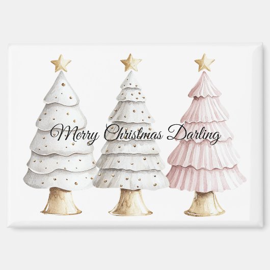 Chic White Mint Pink Weihnachtsbaumen Magnet (Vorderseite)