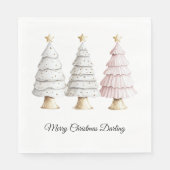 Chic White Mint Pink Weihnachtsbaumen Serviette (Vorderseite)