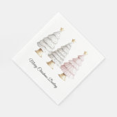 Chic White Mint Pink Weihnachtsbaumen Serviette (Ecke)