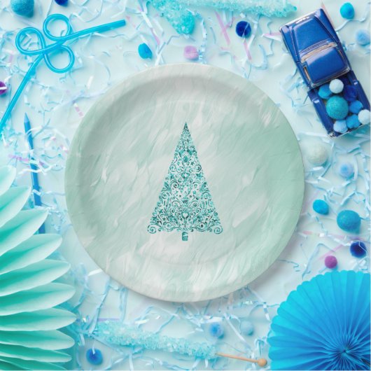 Chic White Mint Weihnachtsbaum Pappteller (Party)