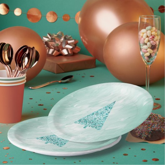 Chic White Mint Weihnachtsbaum Pappteller (Multi)
