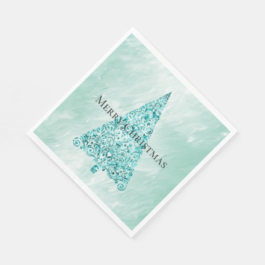 Chic White Mint Weihnachtsbaum Serviette (Ecke)