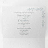 Chic White mit Aquamarinen Blume auf einer Hochzei Dreifach Gefaltete Einladung (Innen Erste Seite)