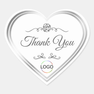 Chic White mit Silver Frame und Logo Vielen Dank Herz-Aufkleber