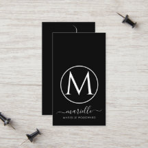 Chic White Monogram auf Black Calling Card