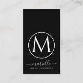 Chic White Monogram auf Black Calling Card Telefonnummerkarte (Vorderseite)