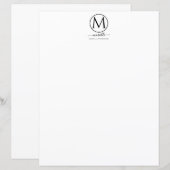Chic White Monogram Black Stationery (Vorne/Hinten)