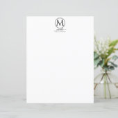 Chic White Monogram Black Stationery (Stehend Vorderseite)
