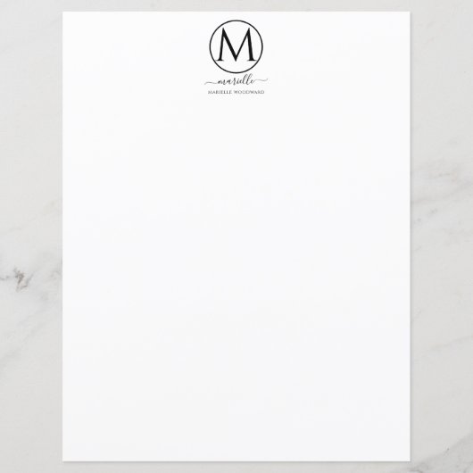 Chic White Monogram Black Stationery (Vorderseite)