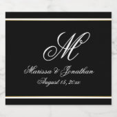Chic White Monogram Script Black Wedding Schaumweinetikett (Einzelnes Label)