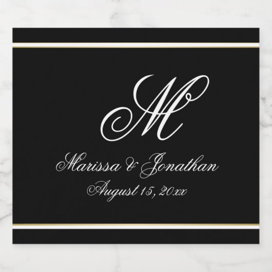 Chic White Monogram Script Black Wedding Schaumweinetikett (Einzelnes Label)