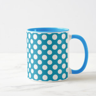Chic White on Blue Jumbo Polka Dots Ringer Tasse