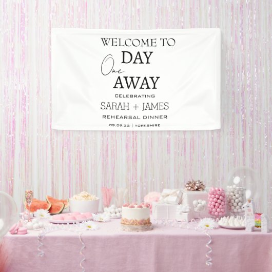 Chic White One Day Away Probe Dinner Hochzeit Banner (Party)