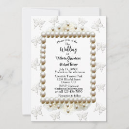 Chic White Pearl Butterfly Wedding Einladung