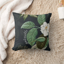 Chic White Peony on Black Personalisiert Kissen