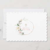 Chic White Pink Floral Gold Girl Foto Taufe Einladung (Rückseite)