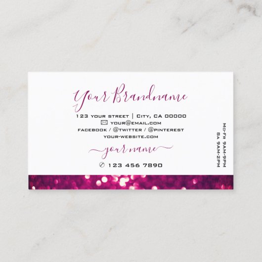 Chic White Pink Lila funkelnder Glitzer Schimmery Visitenkarte (Rückseite)