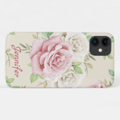 Chic White Pink Roses Grüne Blätter Blumen Case-Mate iPhone Hülle