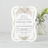 Chic White Pink Roses Navy Blue Gold Hochzeit Einladung (Stehend Vorderseite)