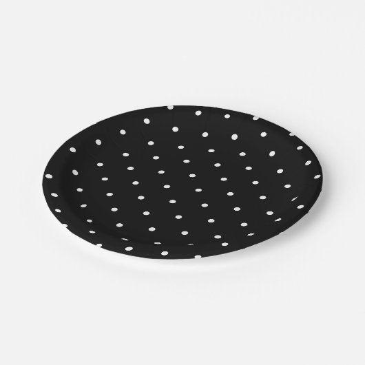 Chic White Polka Dot Black Pappteller (Schrägansicht)