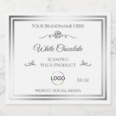 Chic White Product Label Silver Frame mit Logo Alkoholflaschenetikett (Einzelnes Label)