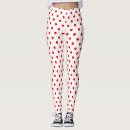 Chic White Red Polka Dot Pattern Leggings