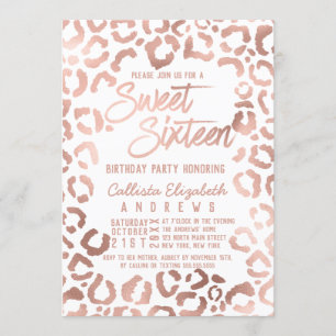 Chic White Rose Gold Cheetah Leopard Sweet 16 Einladung
