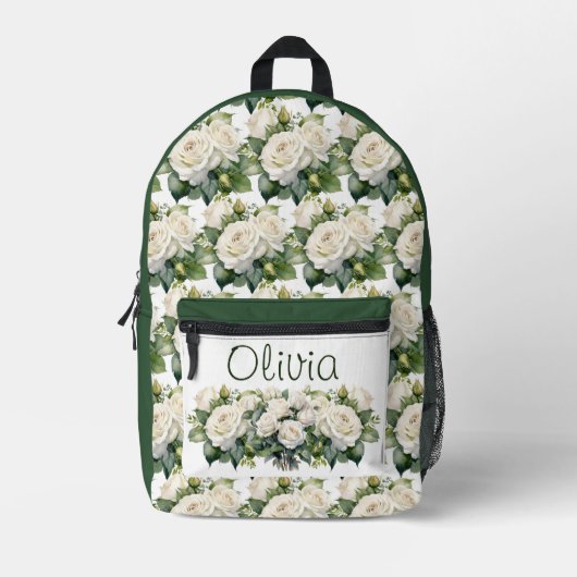 Chic White Roses Bedruckter Rucksack (Vorderseite)