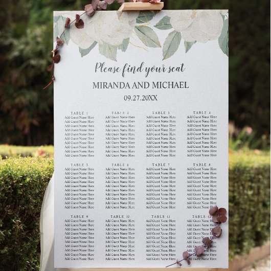 CHIC WHITE ROSES BLUME BOTANISCHE Hochzeitssitze Poster