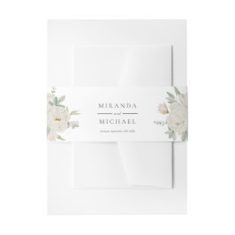 CHIC WHITE ROSES BLUME Botanisches Monogramm Einladungsbanderole
