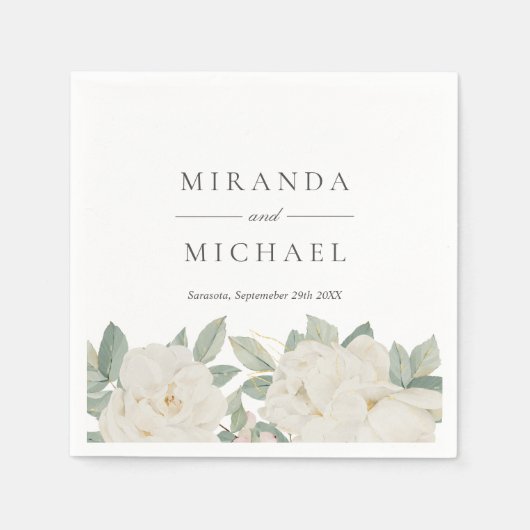 CHIC WHITE ROSES BLUME Botanisches Monogramm Serviette (Vorderseite)