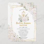 Chic White Roses Blumentaufe Christening Candle Einladung (Vorne/Hinten)