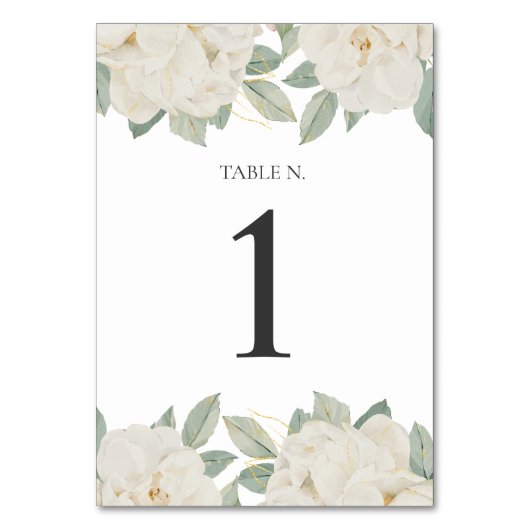 CHIC WHITE ROSES PERSONALISIERTE TISCHNUMMER (Vorderseite)