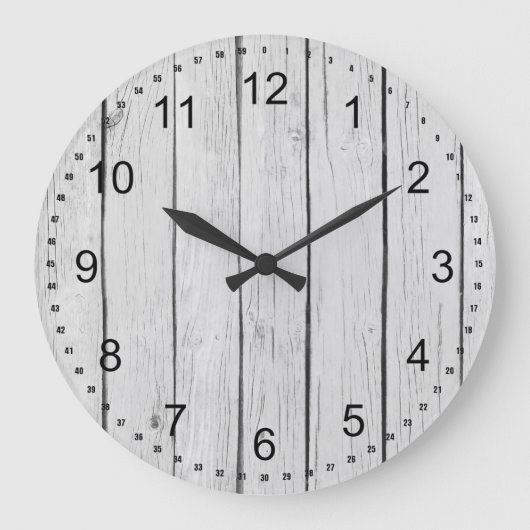 Chic White Rustic Imitats Wood Große Wanduhr (Vorderseite)