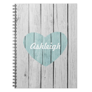 Chic White Rustic Imitats Wood Heart Notizblock