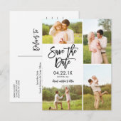 Chic White Save the Date 4-Foto Collage Ankündigungspostkarte (Vorne/Hinten)