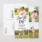 Chic White Save the Date 4-Foto Collage Announcem Ankündigungspostkarte (Vorne/Hinten)