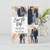 Chic White Save the Date 4-Foto Collage Card (Stehend Vorderseite)