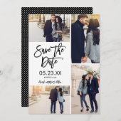 Chic White Save the Date 4-Foto Collage Card (Vorne/Hinten)