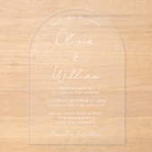 Chic White Script Arch Wedding Acryleinladungen (Vorderseite)