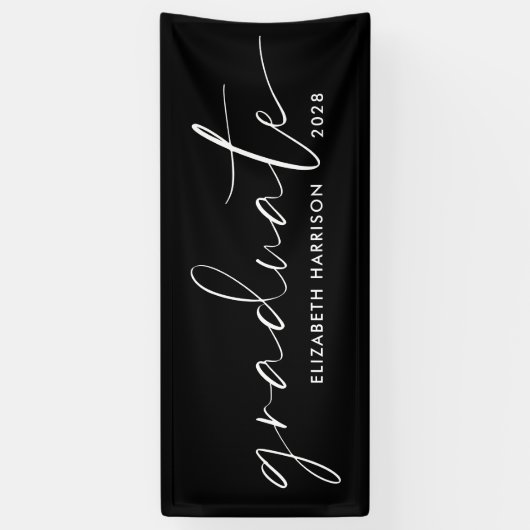 Chic White Script Black Abschluss Banner (Vertikal)