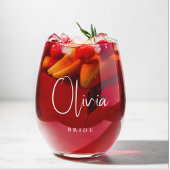 Chic White Script Brautparty Wedding Weinglas Ohne Stiel