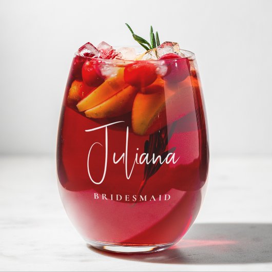 Chic White Script Brautparty Wedding Weinglas Ohne Stiel