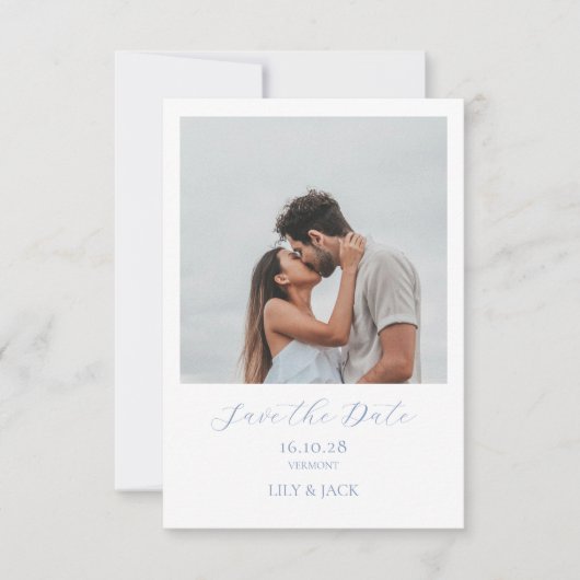 Chic White Script Couple Foto Save the Date Card (Vorderseite)