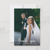 Chic White Script Foto Overlay Hochzeit Dankeskarte (Vorderseite)