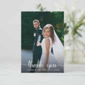 Chic White Script Foto Overlay Hochzeit Dankeskarte (Stehend Vorderseite)