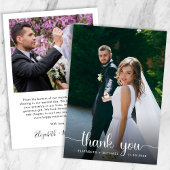 Chic White Script Foto Overlay Hochzeit Dankeskarte